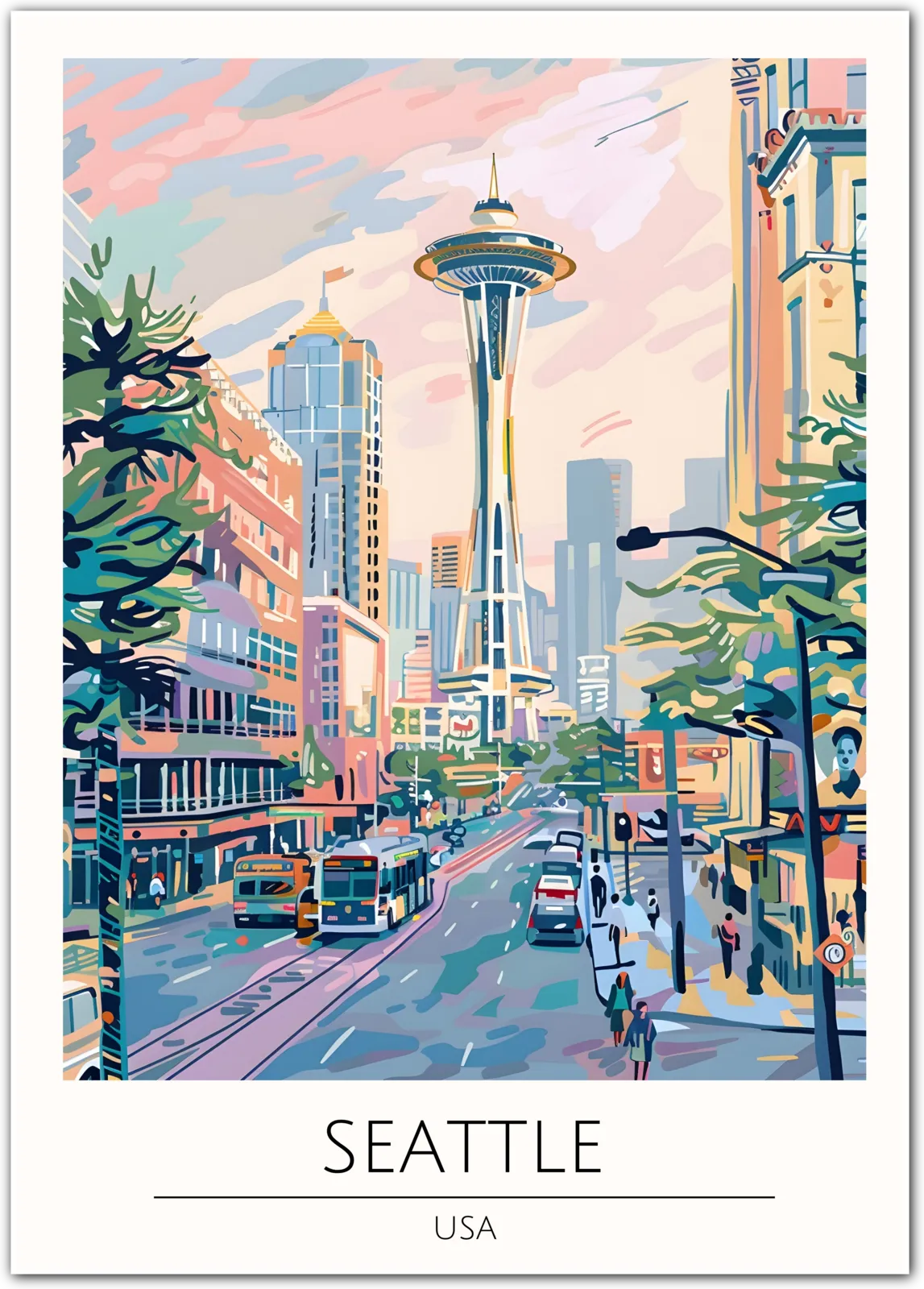 Seattle USA Art Print – Space Needle Cityscape