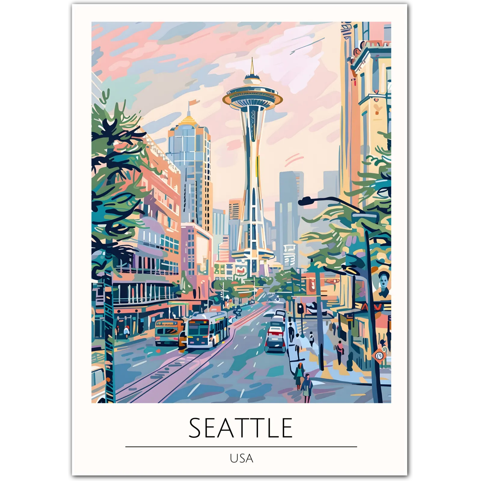 Seattle USA Art Print – Space Needle Cityscape