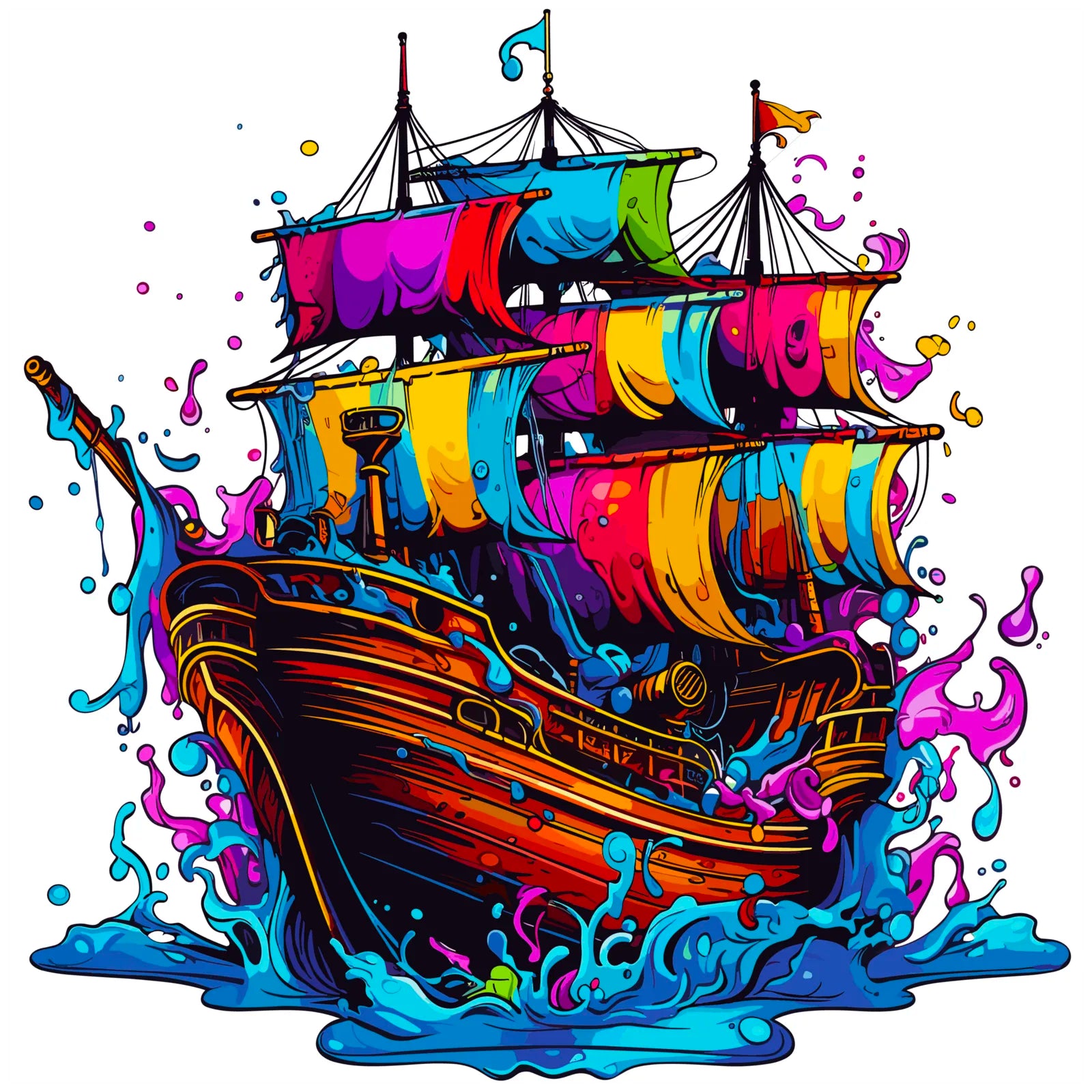 Large Galleon Rained Down In Bright Colours Art 3