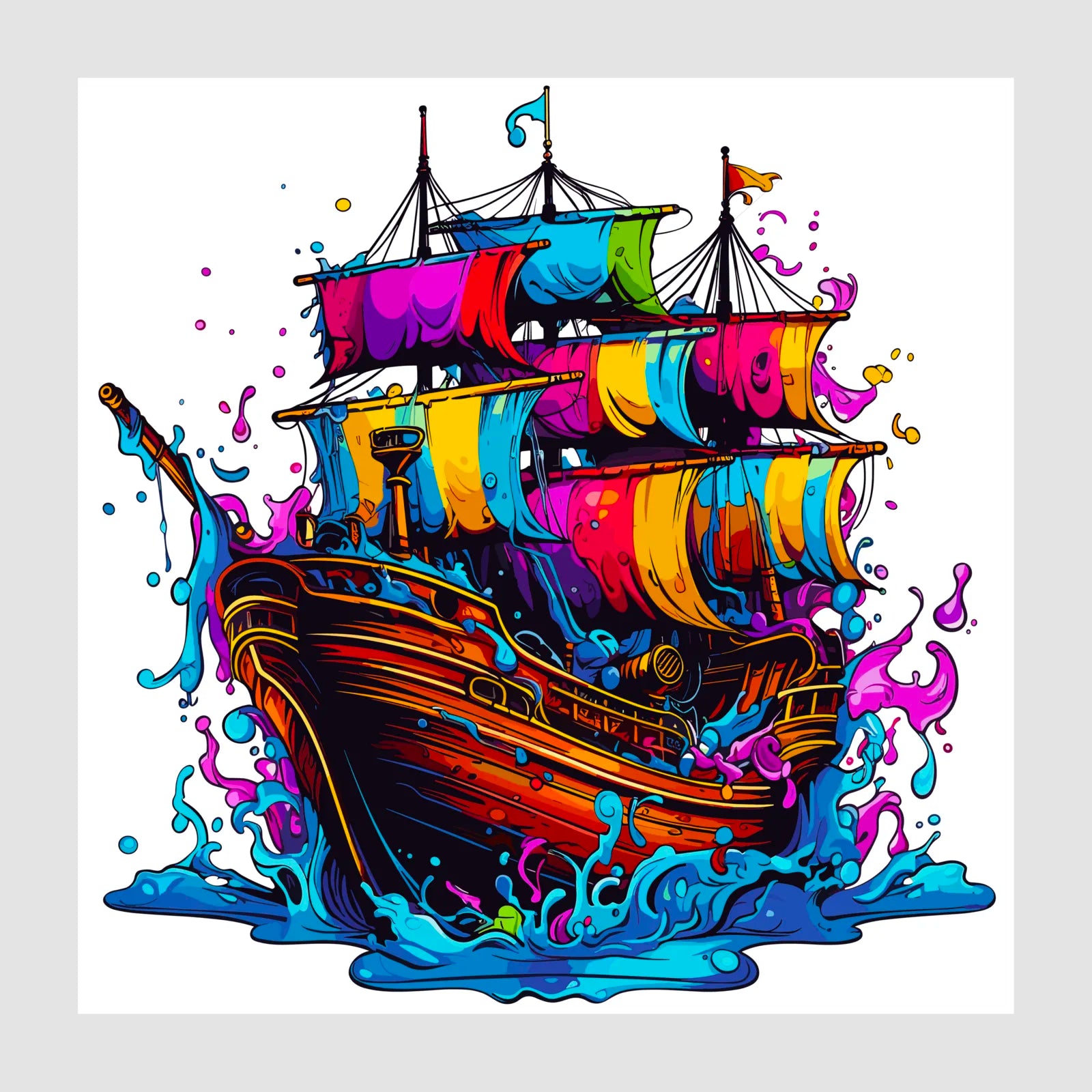 Large Galleon Rained Down In Bright Colours Art 1