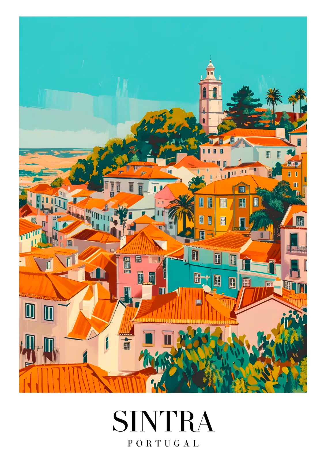 Sintra Hillside Art Print With Colorful Homes And Church 3