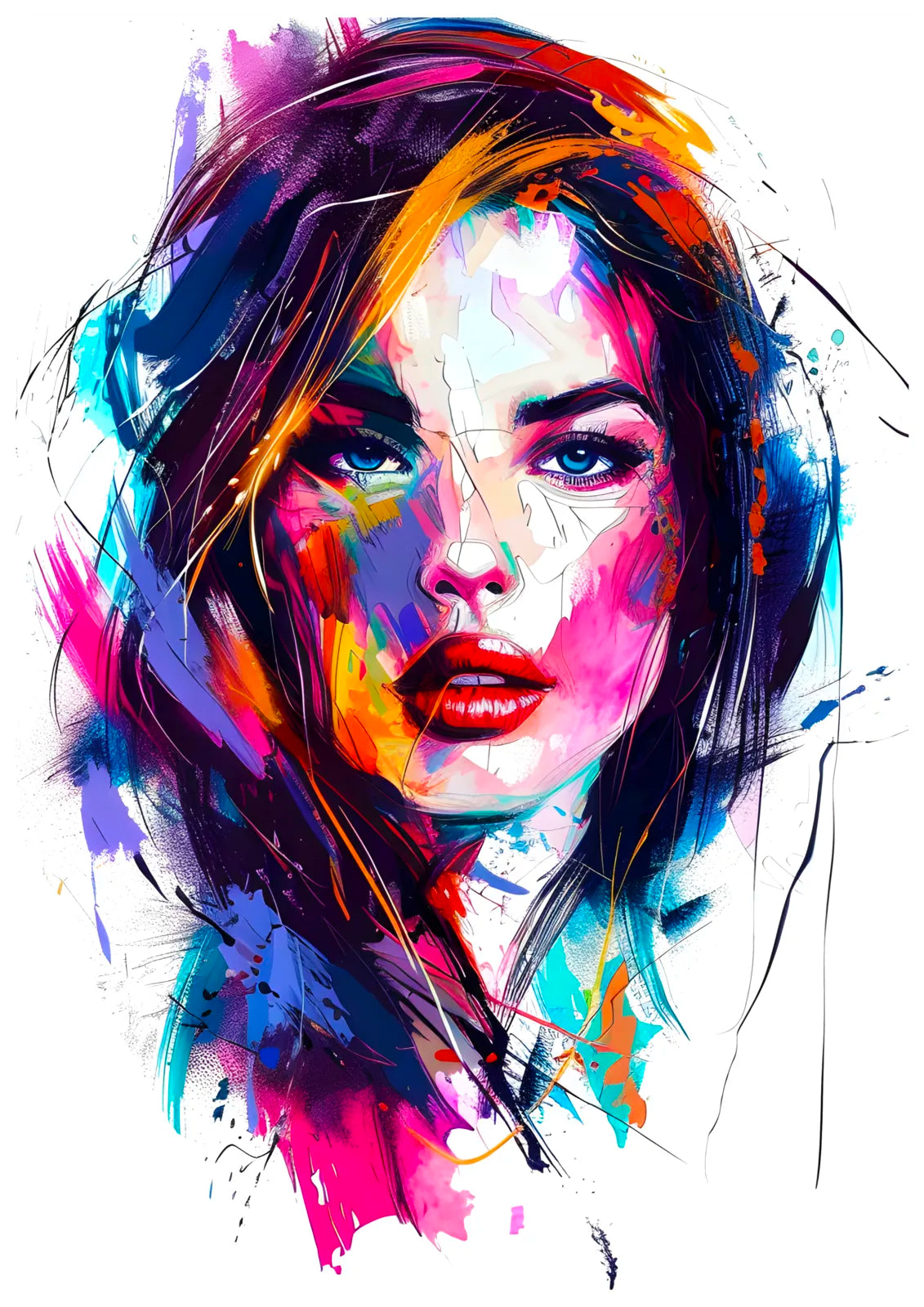 Contemporary Woman Portrait In Paint Splashes Artwork 3