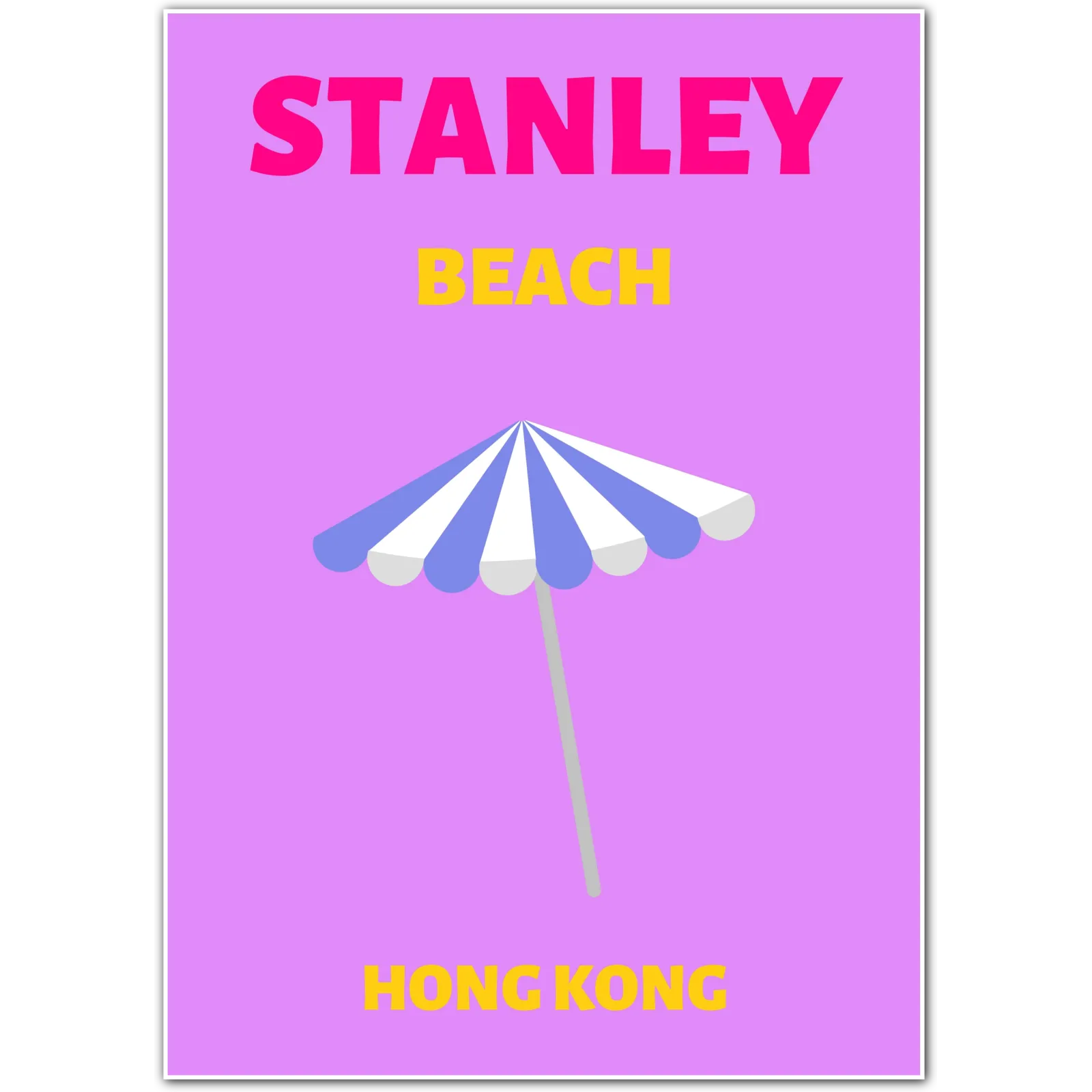 Stanley Beach Hong Kong Art Print – Retro Coastal Umbrella Design