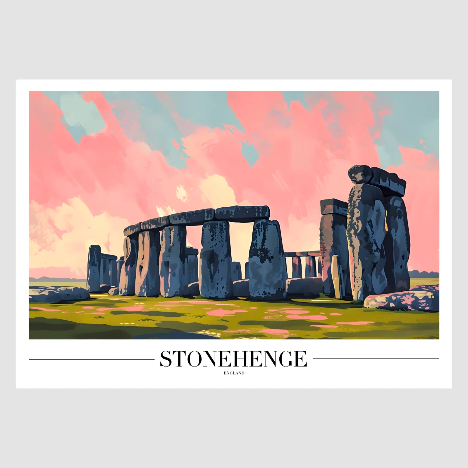 Stonehenge Art Print with Dusky Sky and Vibrant Landscape 1