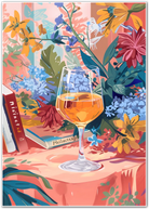 Floral Still Life with Wine – Vibrant Botanical Art Print