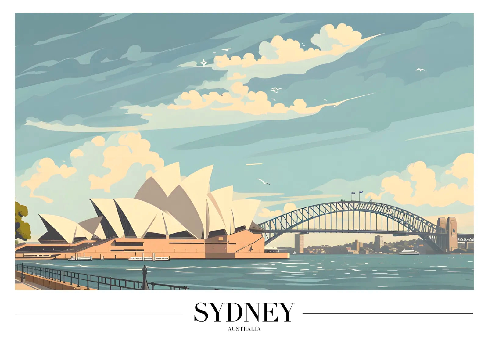 Sydney Opera House Art Print with Harbour Bridge and Cityscape 3