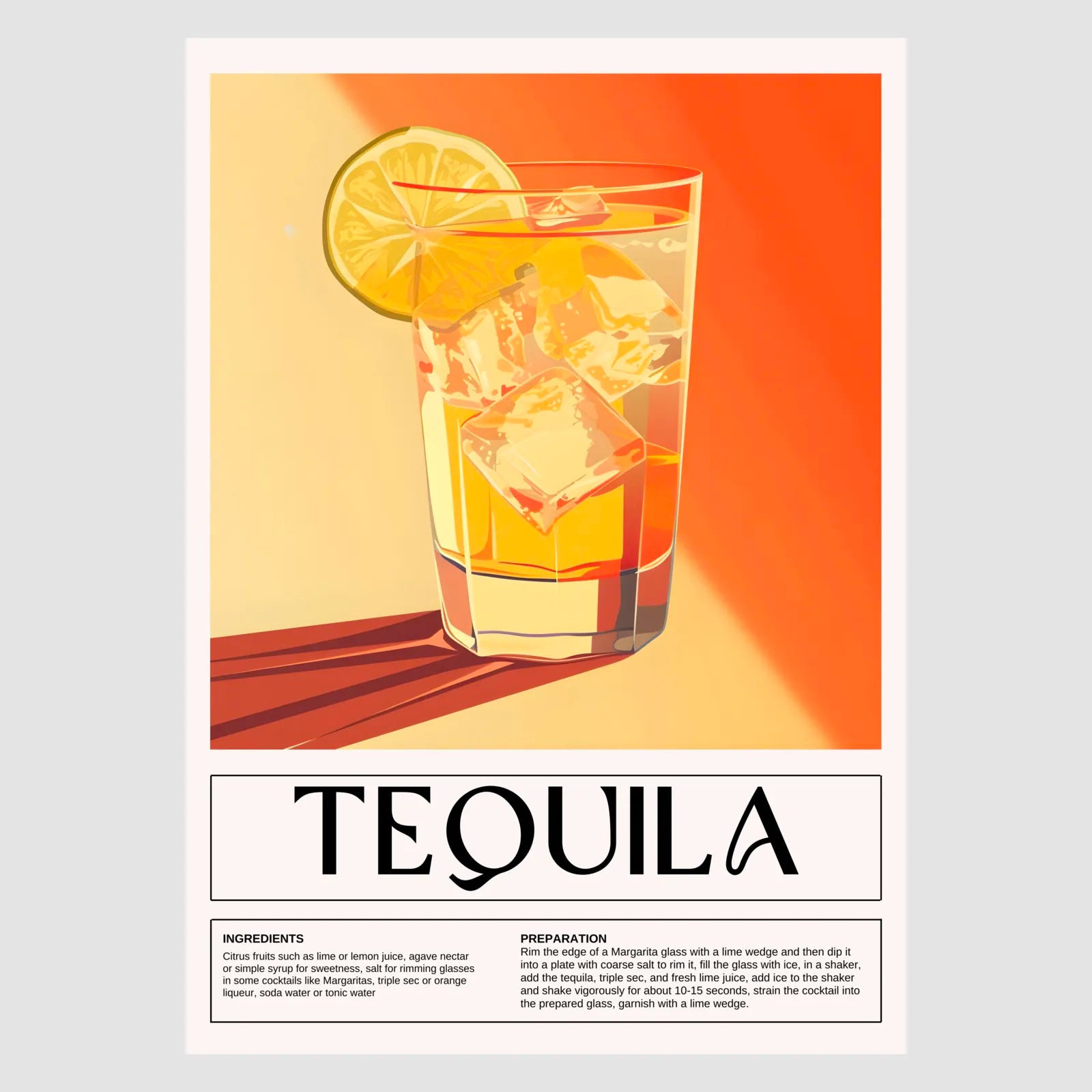 Tequila Art Print – Amber & Orange Cocktail Design 1