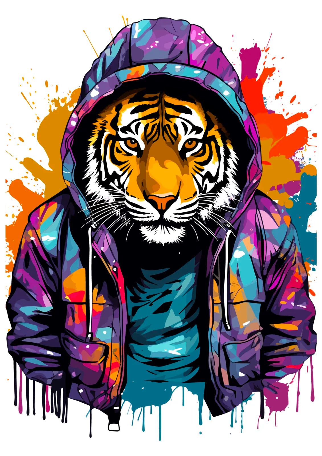 Cool Striped Tiger In Graffiti Hoody Art Print 3