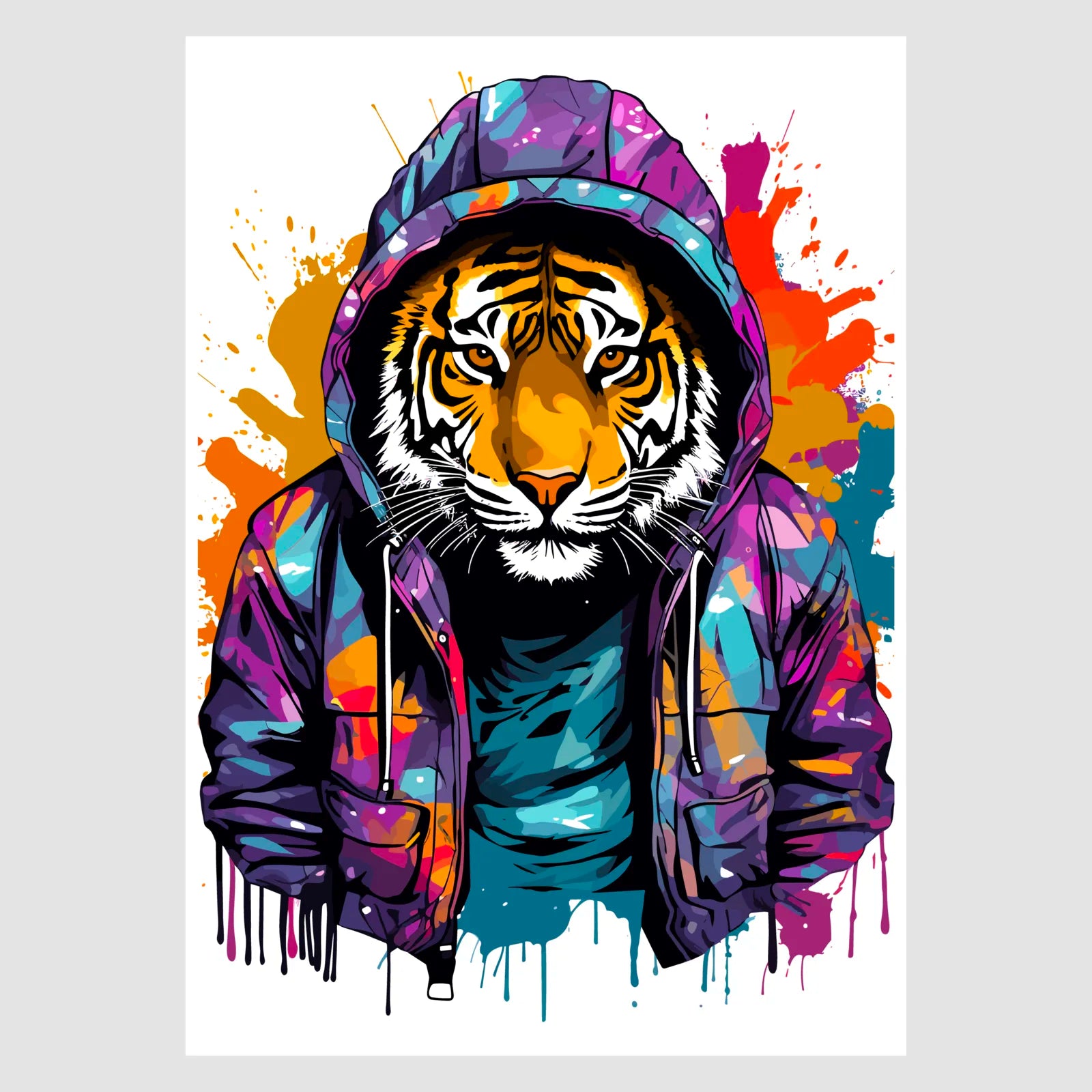 Cool Striped Tiger In Graffiti Hoody Art Print 1