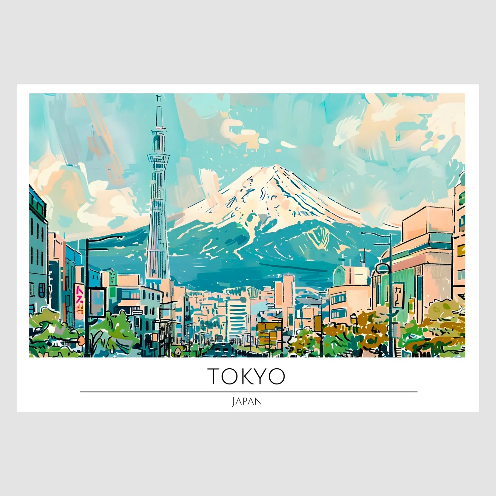 Tokyo Winter Scene with Snow-Capped Mount Fuji Art Print 1