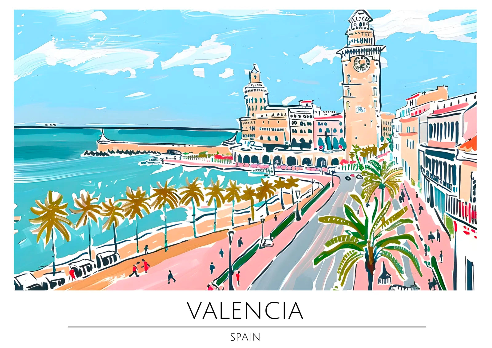 Valencia Beachside with Winding Road and Palms Art Print 3