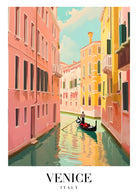 Venetian Canal Art Print With Gondola And Sunlit Homes 3