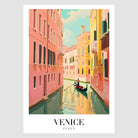 Venetian Canal Art Print With Gondola And Sunlit Homes 1