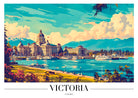 Victoria Waterside Art Print with Government Buildings and Boats 3