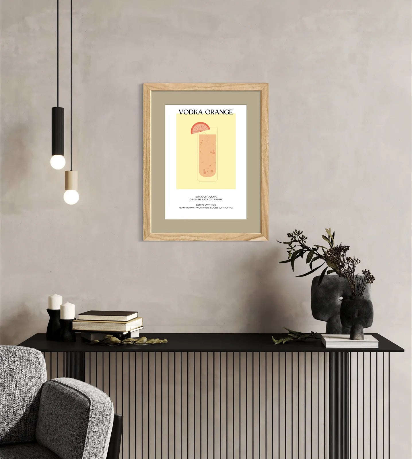 Vodka Orange Art Print – Bright Yellow & Orange Cocktail Design 2