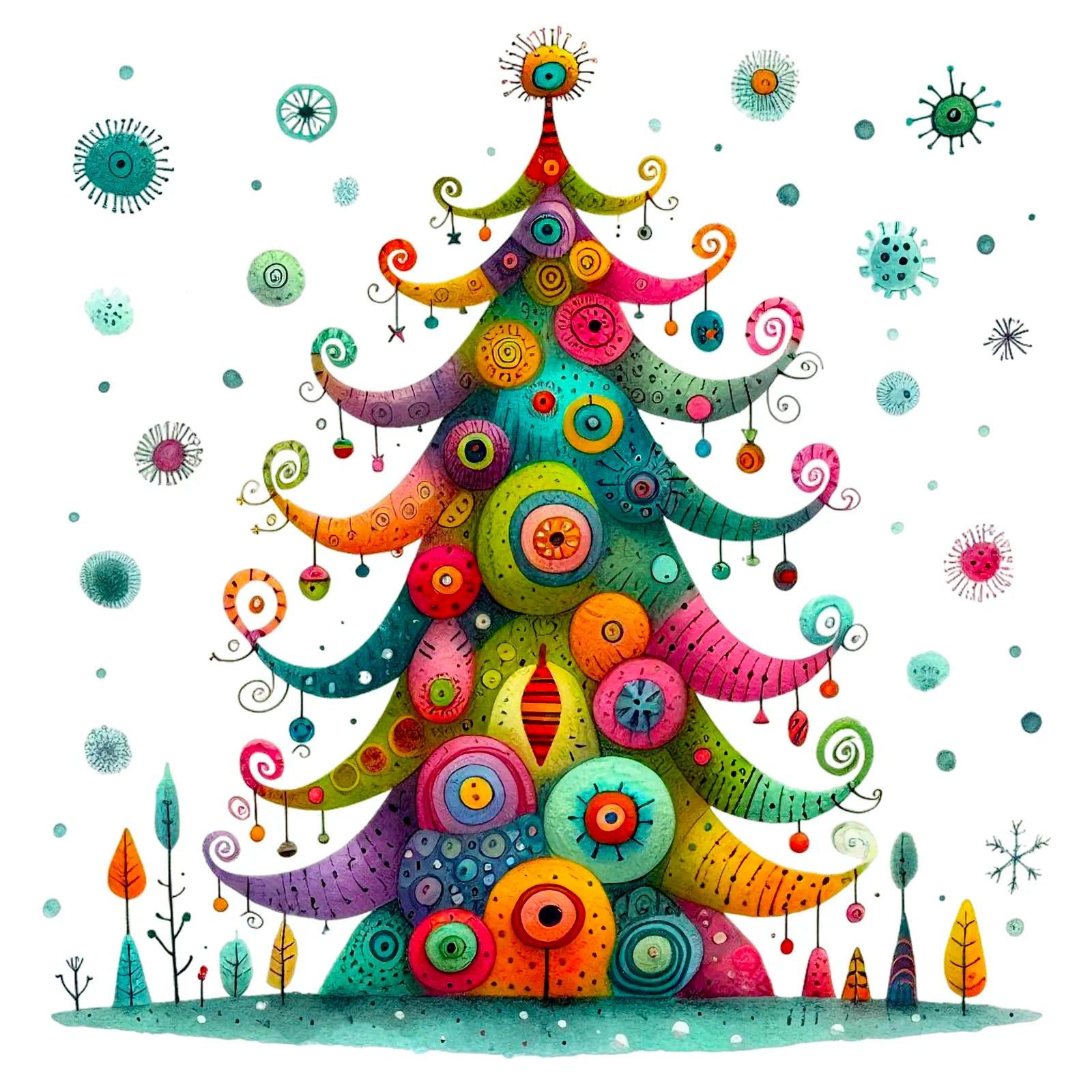 Funky Pastel Christmas Tree Art Print 3