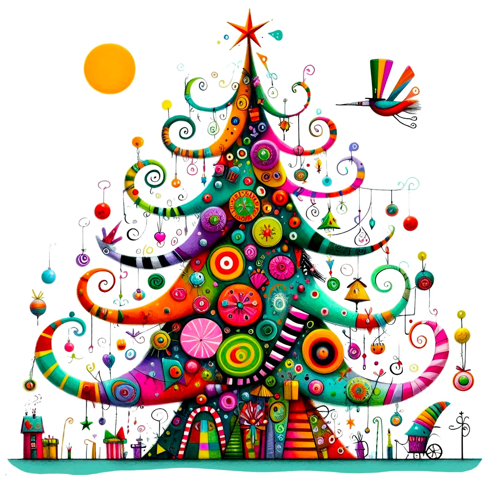 Magical Whimsical Christmas Tree Art Print 3