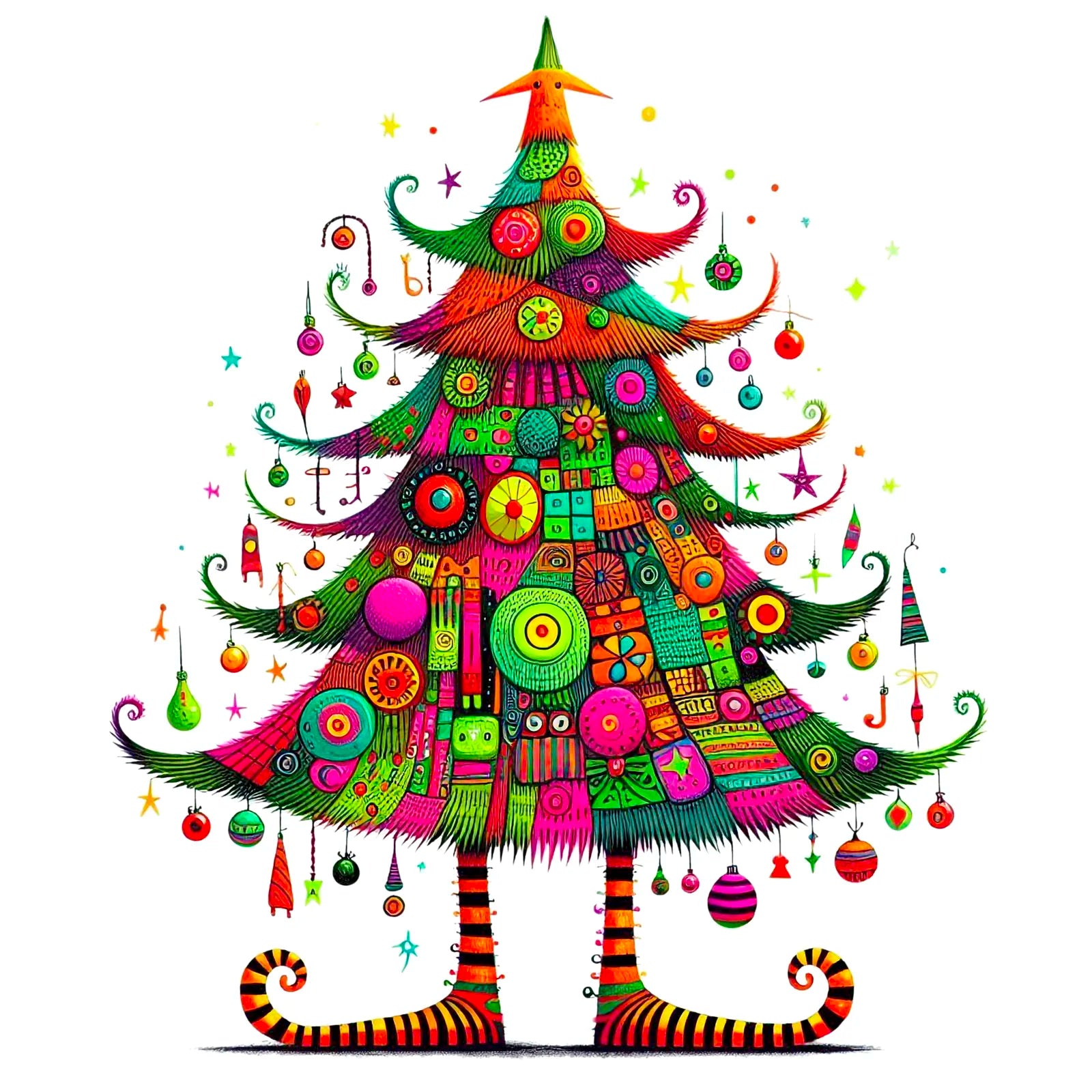 Quirky Fabric-Style Christmas Tree Art Print 3