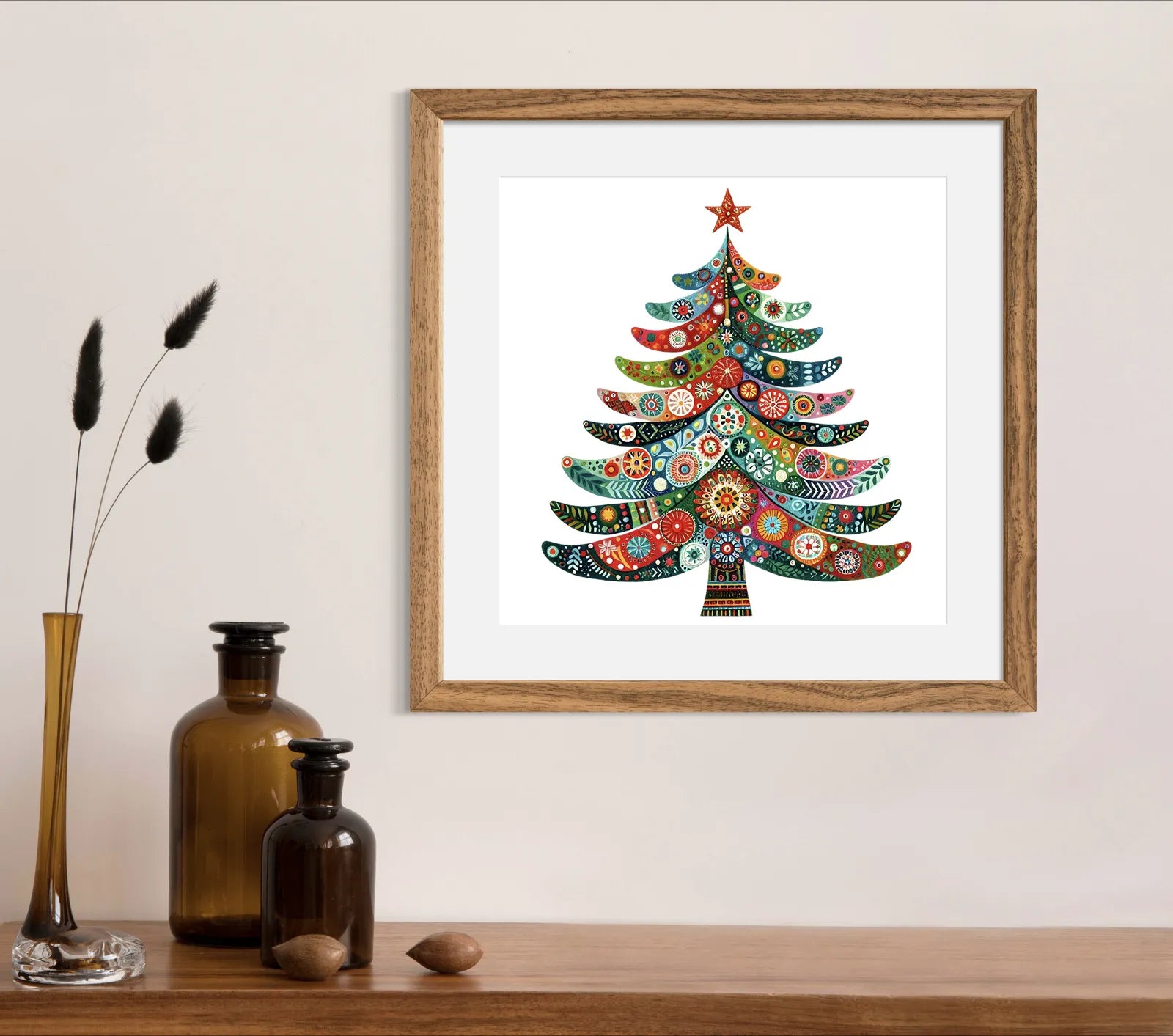 Feathered Whimsical Christmas Tree Art Print 2