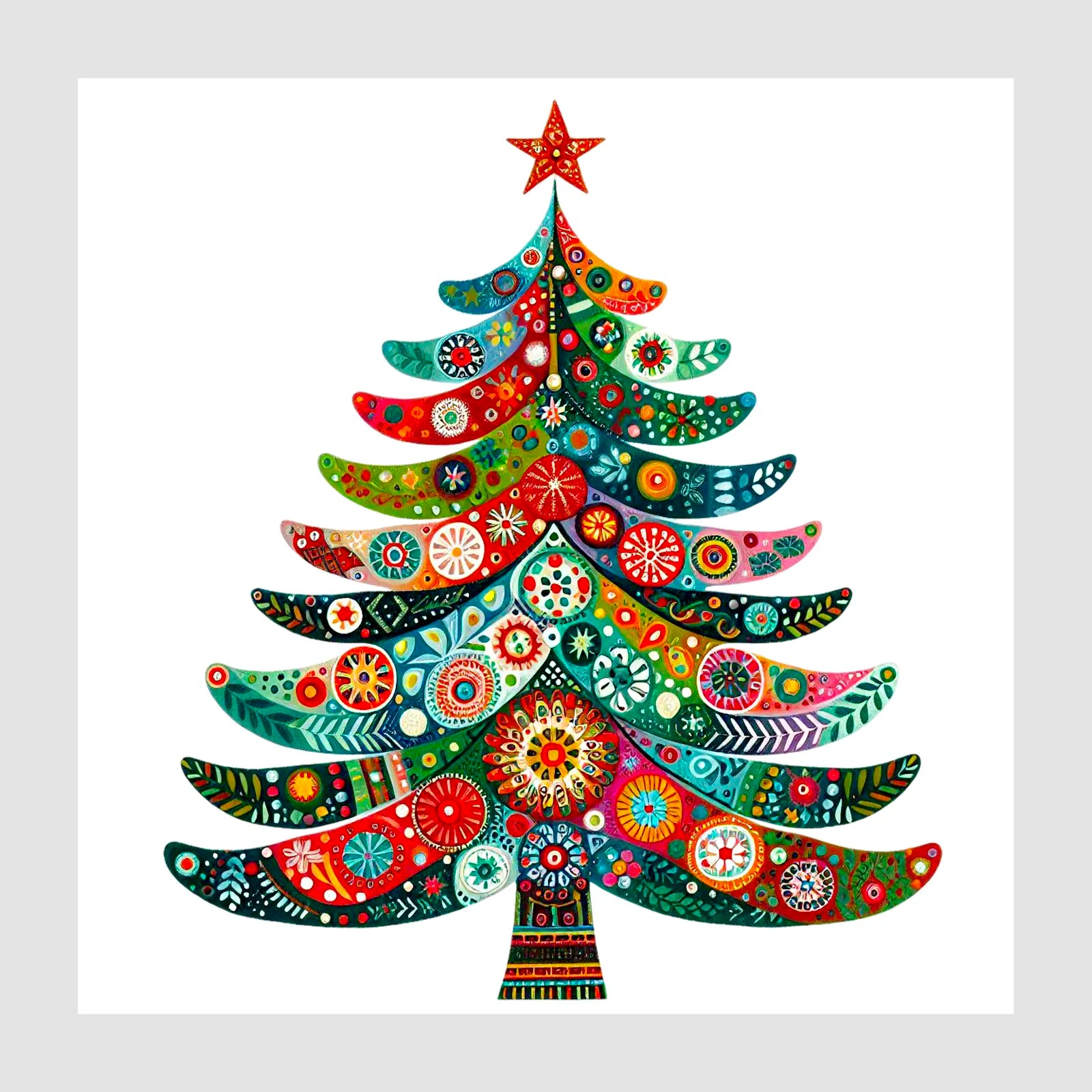 Feathered Whimsical Christmas Tree Art Print 1