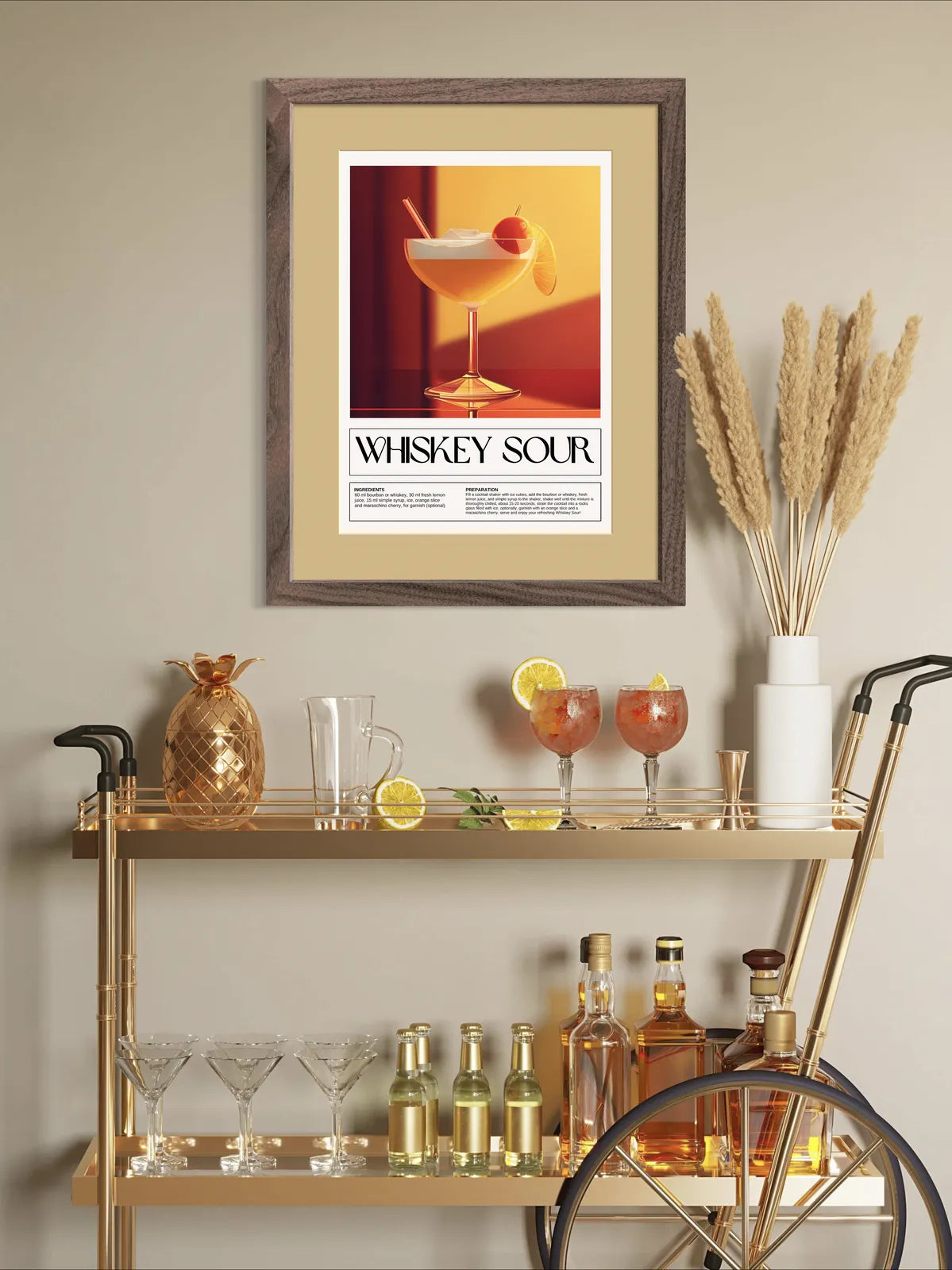 Whisky Sour Art Print – Retro Reds & Amber Cocktail Design 2