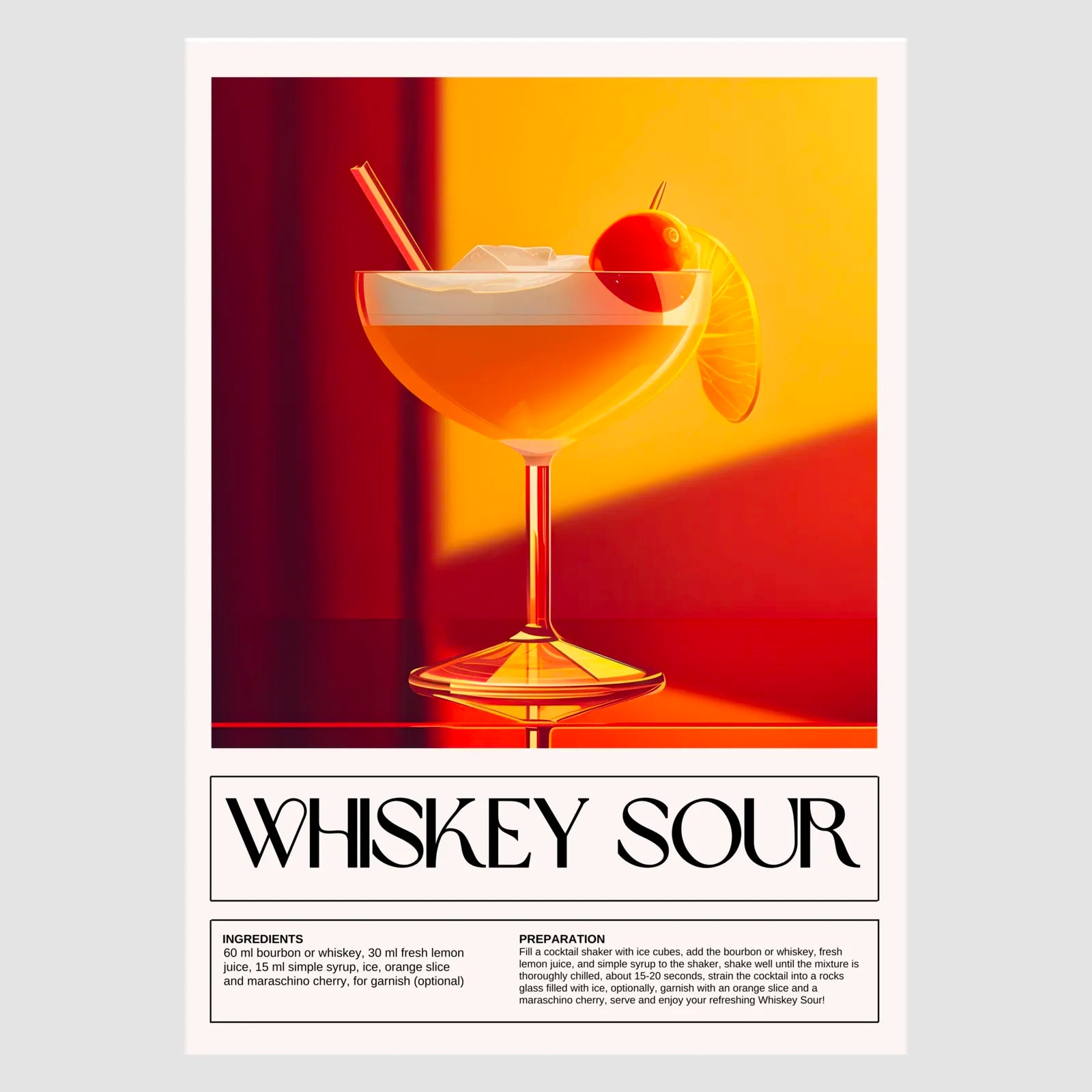 Whisky Sour Art Print – Retro Reds & Amber Cocktail Design 1